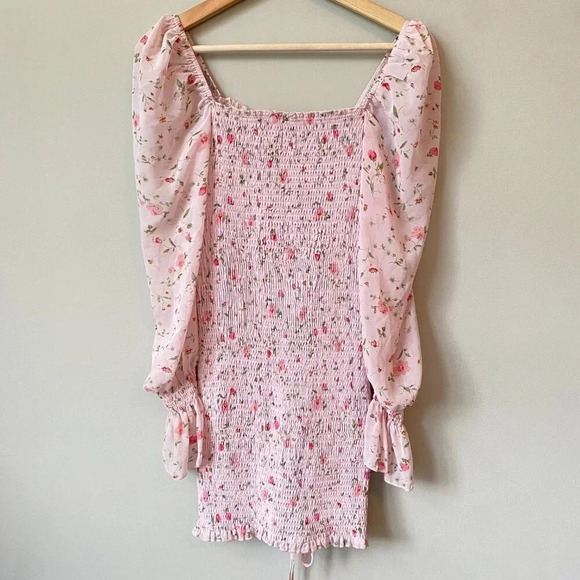 Princess Polly Women's US 4 Wild Flowers Balloon Sleeves Shirred Mini Dress Pink - Picture 12 of 16